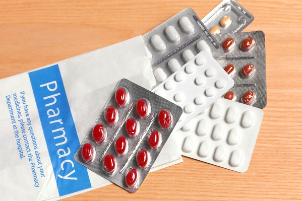 Range of prescription drugs on a table