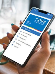 hand holding mobile showing NDSS on screen