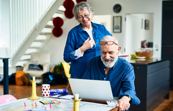 Couple looking at information online